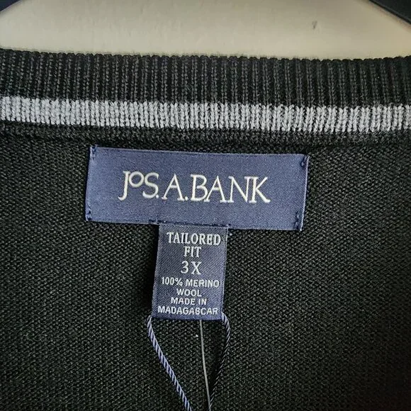 3xb Sweater Black Jos A Bank V Neck Merino Wool New Nwt Mens Tailored 3xl Size - Picture 3 of 16